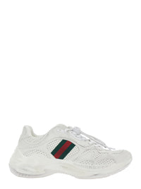 Gucci Women White Low Top Sneaker With Perforated Design And Web Detail On The Side In Leather For Women