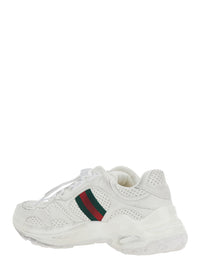 Gucci Women White Low Top Sneaker With Perforated Design And Web Detail On The Side In Leather For Women