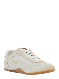 Gucci Women White Sneaker 'Elan' Low Top With Web Detail On Tongue And Suede Heel For Women