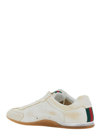 Gucci Women White Sneaker 'Elan' Low Top With Web Detail On Tongue And Suede Heel For Women