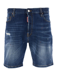 Dsquared2 Men 'Marine' Blue Shorts With Logo Patch On The Back And Ripped Details In Denim Men