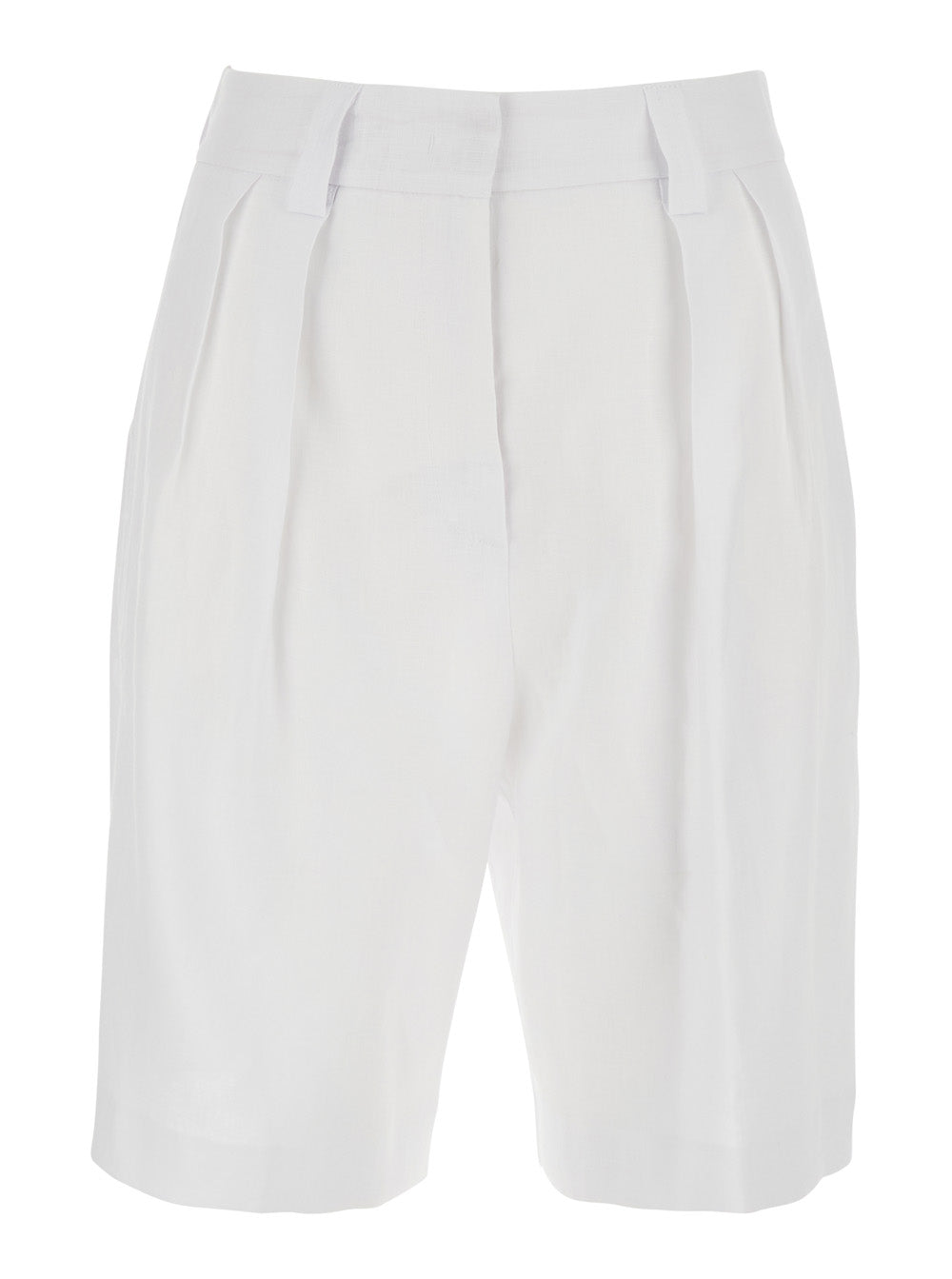 Leplain Women White Bermuda With Front Pleates In Linen For Women