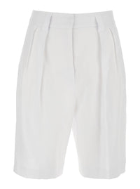 Leplain Women White Bermuda With Front Pleates In Linen For Women