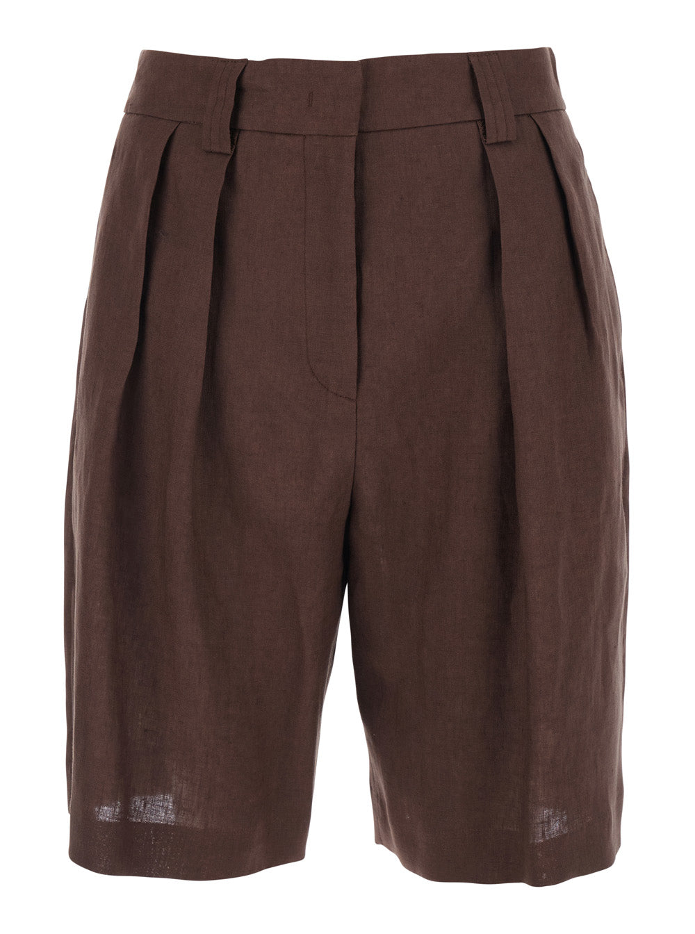 Leplain Women Brown Linen Front Pleated Shorts For Women