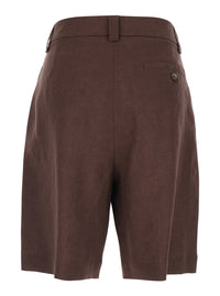Leplain Women Brown Linen Front Pleated Shorts For Women