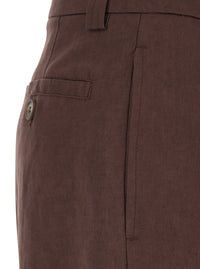Leplain Women Brown Linen Front Pleated Shorts For Women