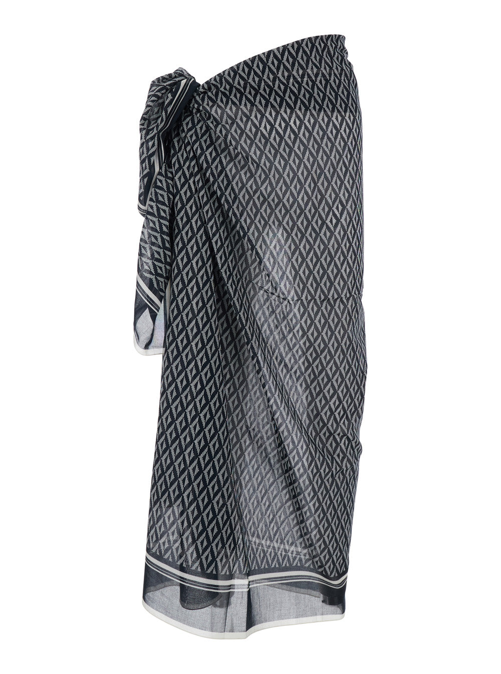 Tom Ford Men Black And White Asymmetrical Pareo With Geometric Motif In Cotton For Men