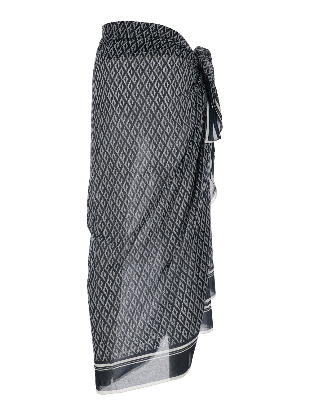 Tom Ford Men Black And White Asymmetrical Pareo With Geometric Motif In Cotton For Men
