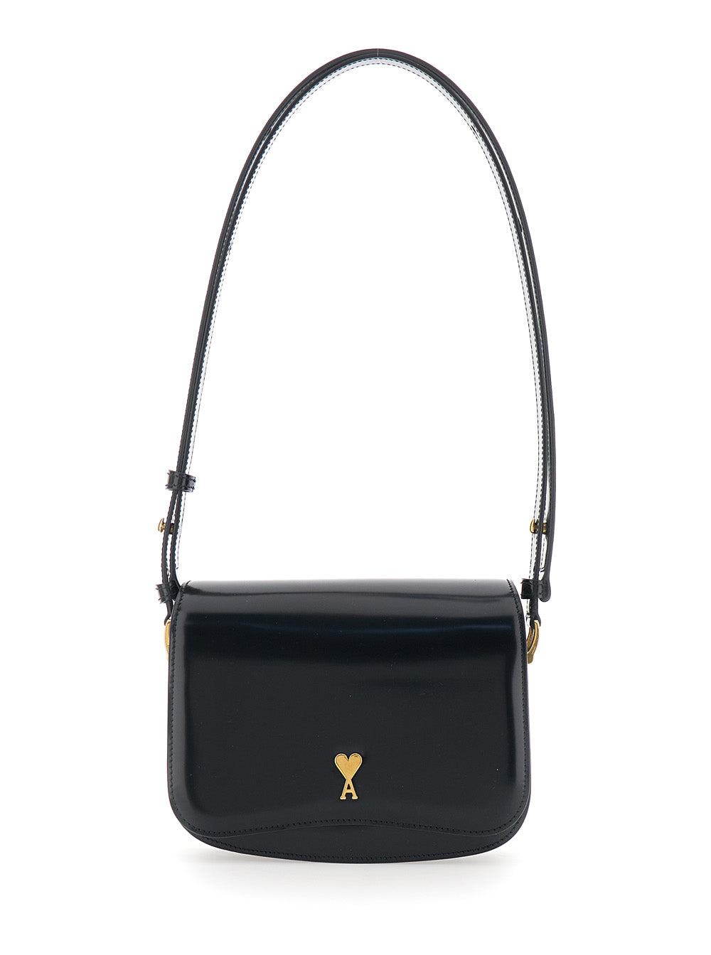 AMI PARIS Ami Paris Women 'Paris Paris' Black Shoulder Bag With Adjustable Strap And Adc Plate On Front In Leather For Women