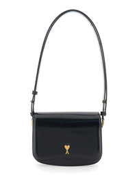AMI PARIS Ami Paris Women 'Paris Paris' Black Shoulder Bag With Adjustable Strap And Adc Plate On Front In Leather For Women