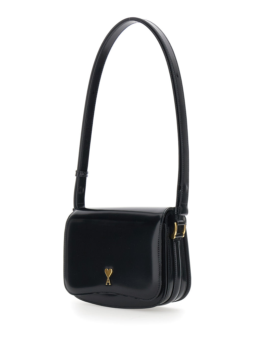 AMI PARIS Ami Paris Women 'Paris Paris' Black Shoulder Bag With Adjustable Strap And Adc Plate On Front In Leather For Women