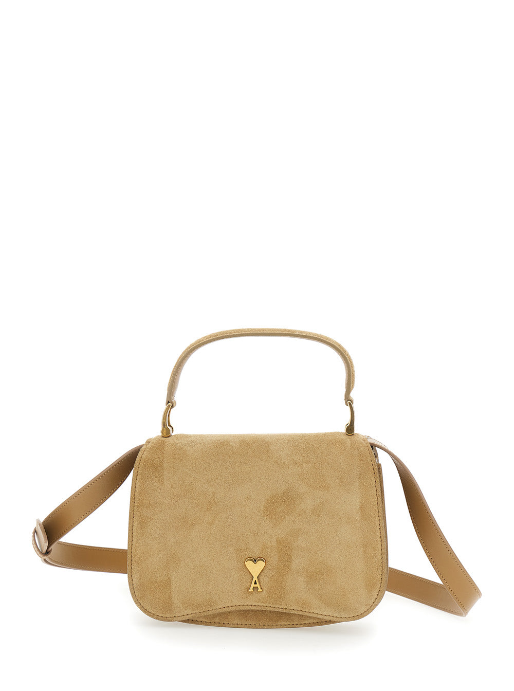 Ami Paris Women 'Paris Paris' Beige Handbag With Adc Patch On The Front And Adjustable And Removable Suede Strap Woman