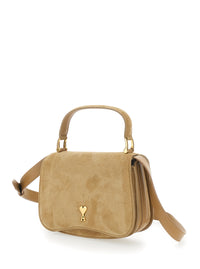 Ami Paris Women 'Paris Paris' Beige Handbag With Adc Patch On The Front And Adjustable And Removable Suede Strap Woman