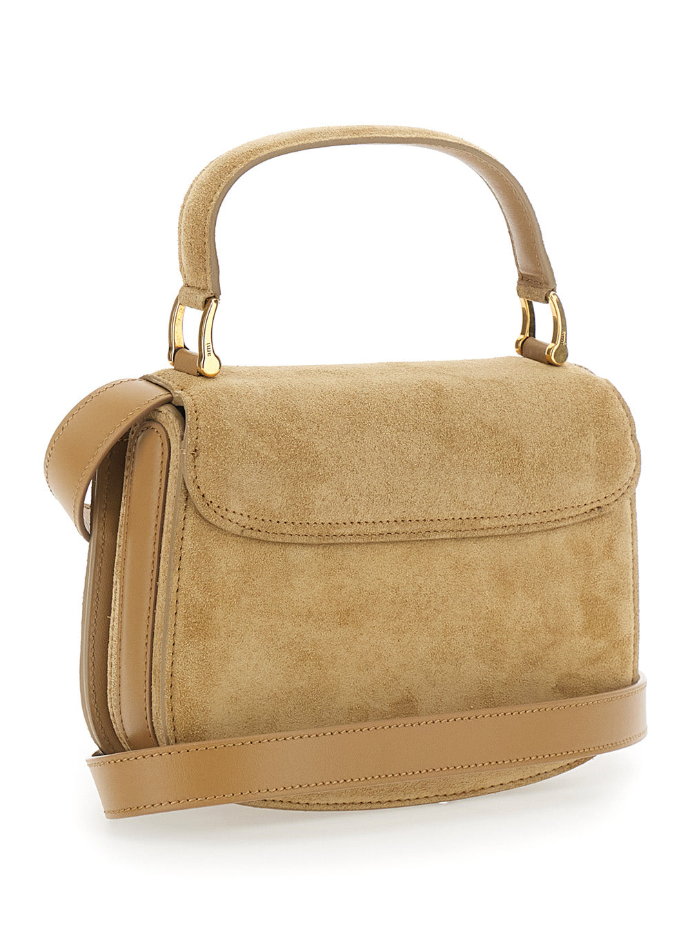 Ami Paris Women 'Paris Paris' Beige Handbag With Adc Patch On The Front And Adjustable And Removable Suede Strap Woman