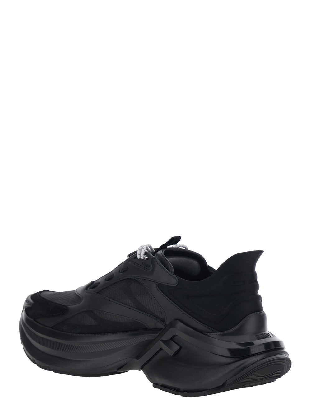 Fendi Women Black Sneaker 'F-Light' Low Top With Ff Motif On The Side And Chunky Sole In Mesh And Leather For Women