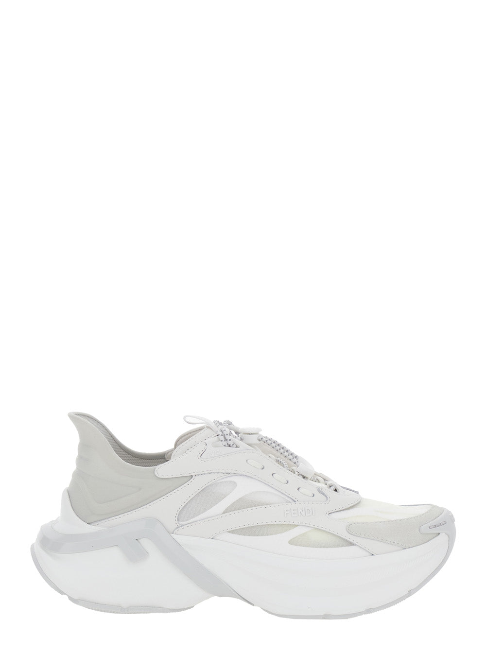 FENDI Fendi Women 'F-Light' White Sneaker Low Top With Ff Motif On The Side And Chunky Sole In Mesh And Leather For Women