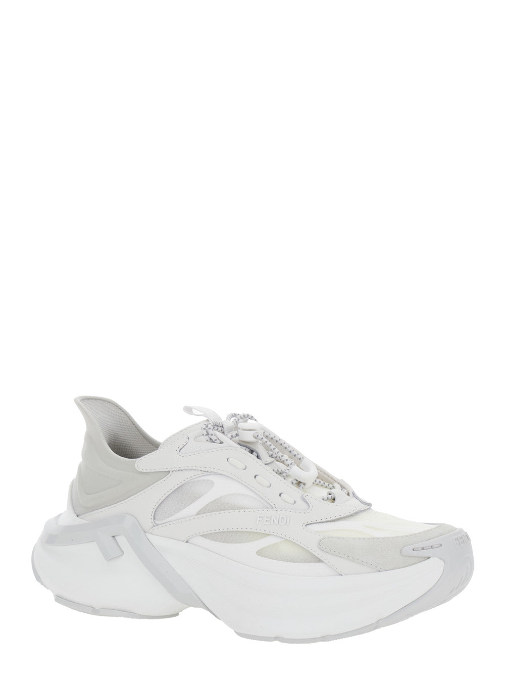 FENDI Fendi Women 'F-Light' White Sneaker Low Top With Ff Motif On The Side And Chunky Sole In Mesh And Leather For Women