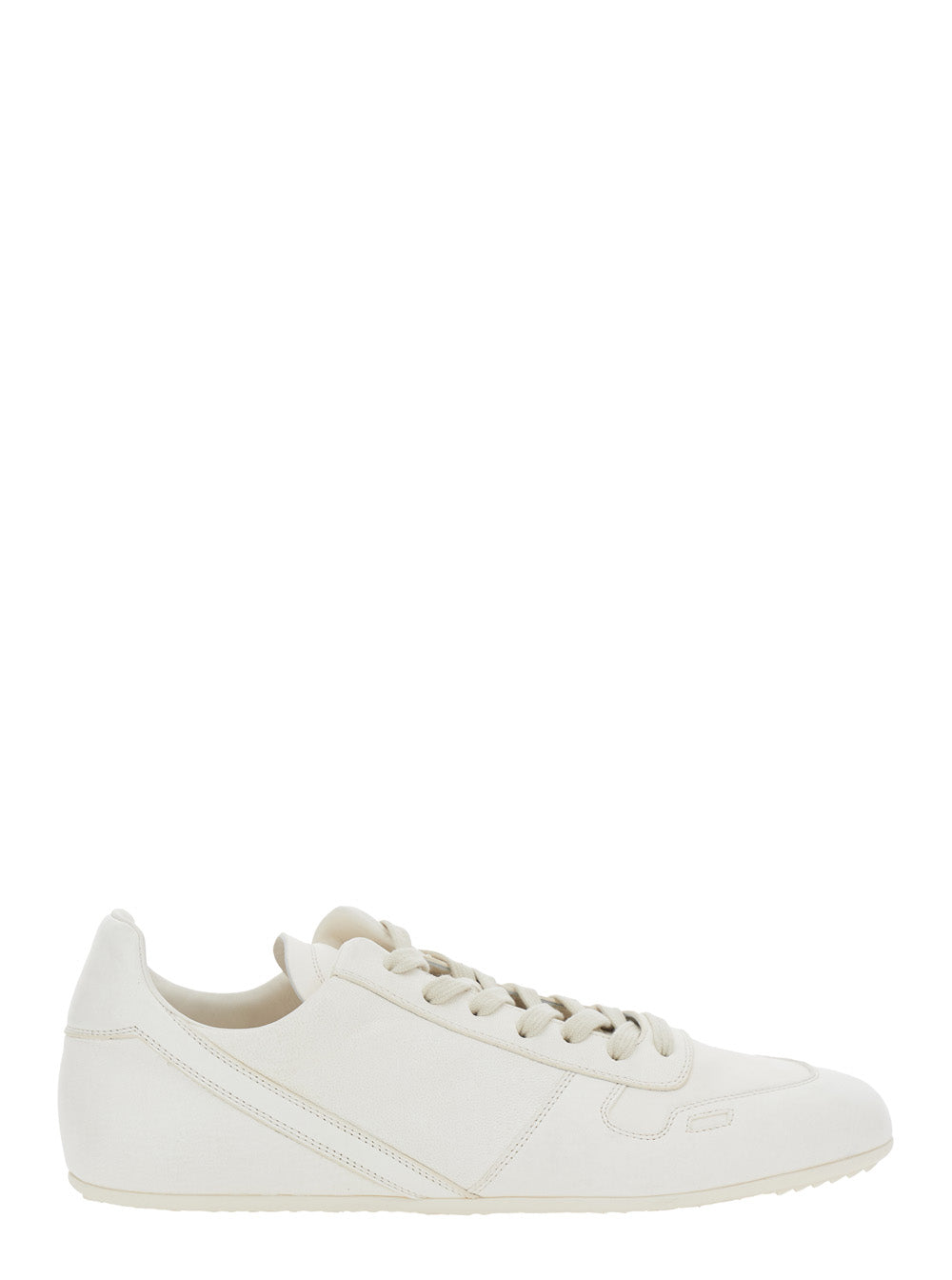 Rick Owens Men White Low Top Sneaker With Round Toe And Lace-Up Closure In Leather For Men