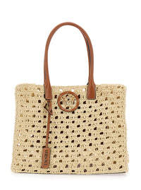 Versace Women 'La Medusa' Beige Tote Bag With Medusa Logo Plate And Removable Logo Pendant In Raffia For Women