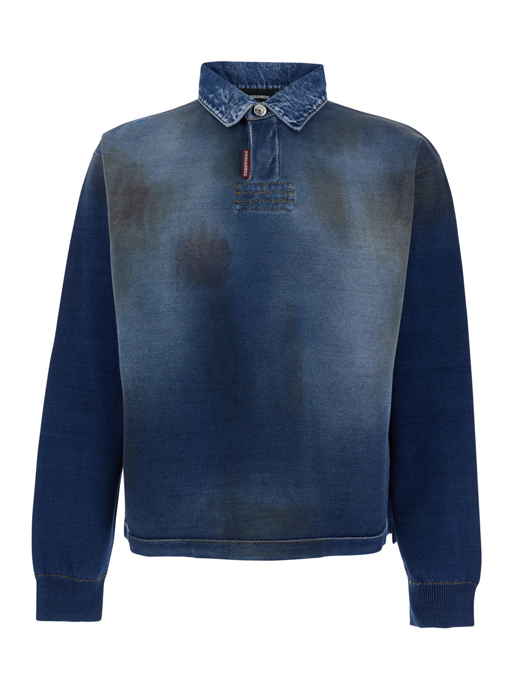 Dsquared2 Men Blue Sweatshirt With Polo-Shirt Style Collar And Faded Effect In Cotton For Men