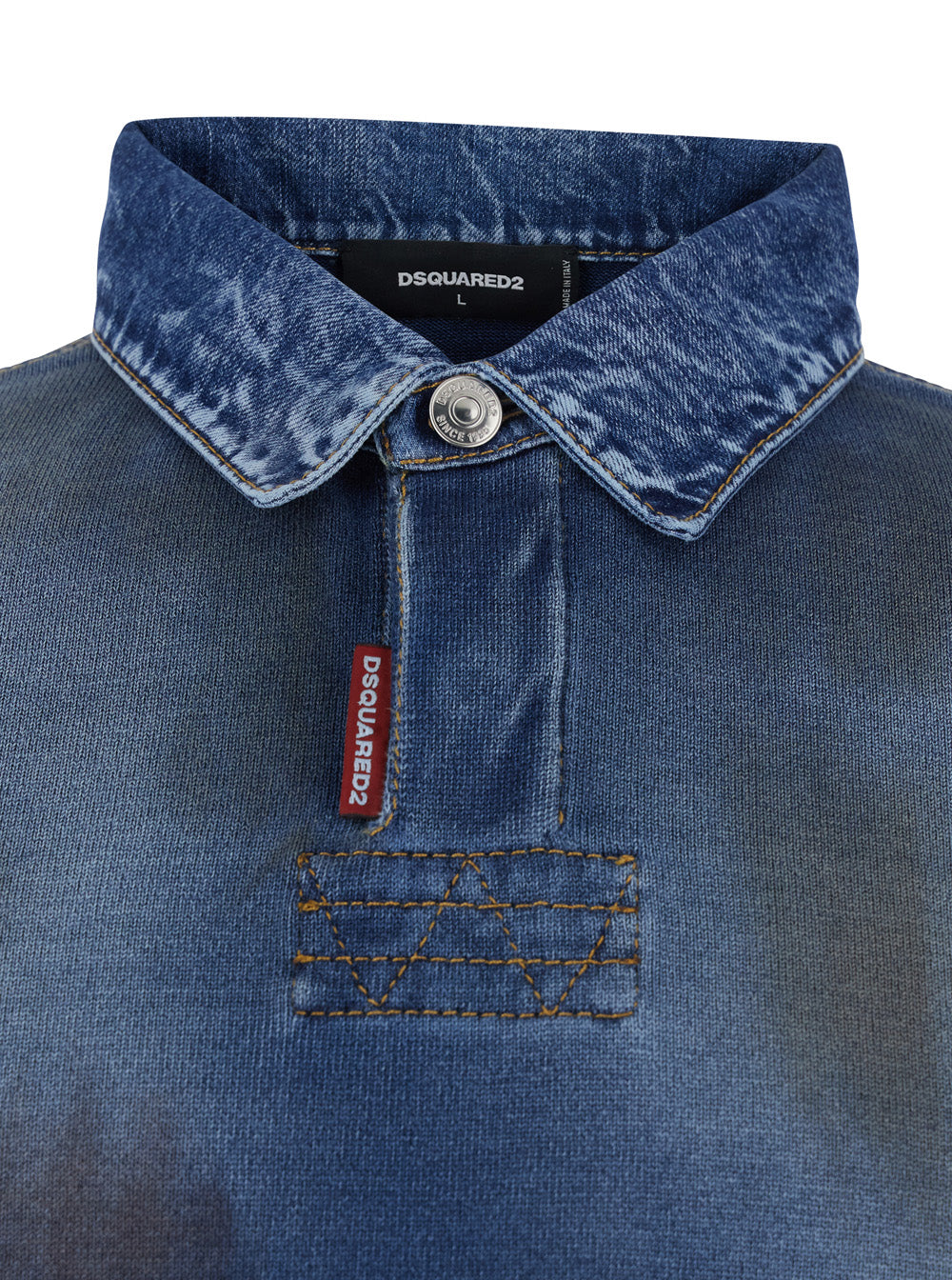Dsquared2 Men Blue Sweatshirt With Polo-Shirt Style Collar And Faded Effect In Cotton For Men