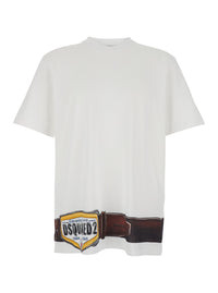 Dsquared2 Men White Crew Neck T-Shirt With Front And Back Print In Cotton For Men