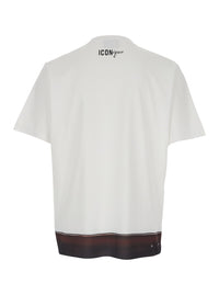Dsquared2 Men White Crew Neck T-Shirt With Front And Back Print In Cotton For Men