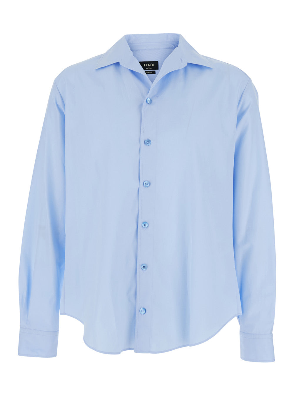 Fendi Men Light Blue Shirt With Classic Collar In Cotton For Men