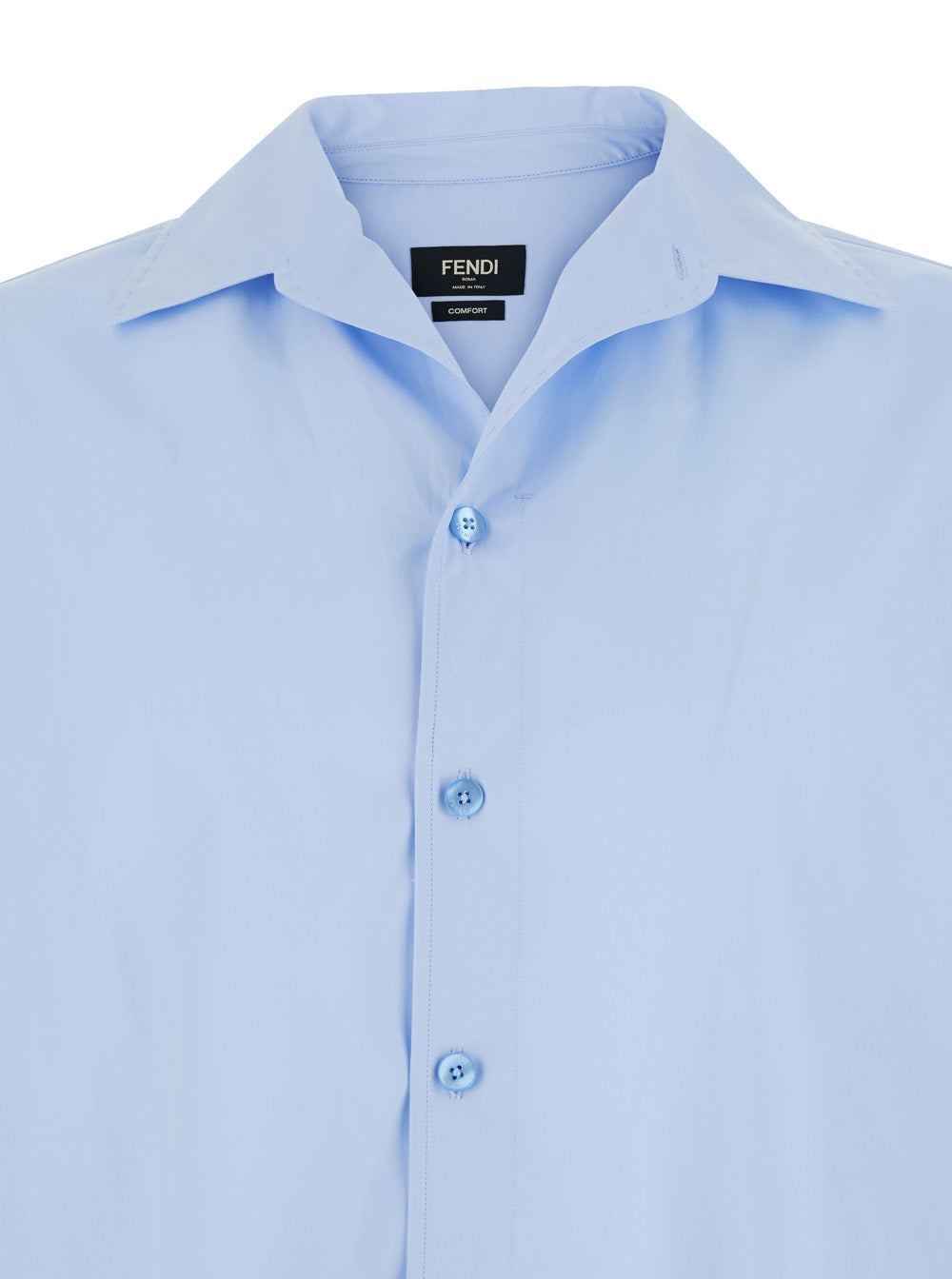 Fendi Men Light Blue Shirt With Classic Collar In Cotton For Men