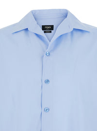 Fendi Men Light Blue Shirt With Classic Collar In Cotton For Men