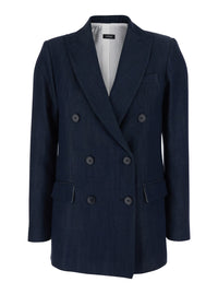 Leplain Women Double-Breasted Jacket With Peak Revers In Blue Tech Fabric For Women