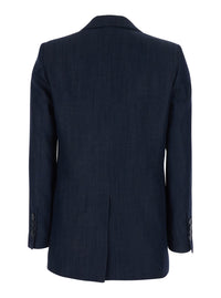 Leplain Women Double-Breasted Jacket With Peak Revers In Blue Tech Fabric For Women