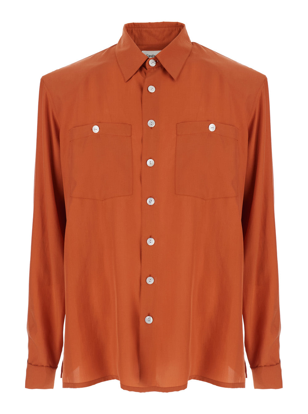 Saint Laurent Men Orange Silk Classic Collar Shirt For Men