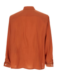 Saint Laurent Men Orange Silk Classic Collar Shirt For Men
