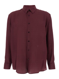 SAINT LAURENT Saint Laurent Men Bordeaux Long-Sleeved Shirt With Classic Collar And Micro Polka Dot Pattern In Silk For Men