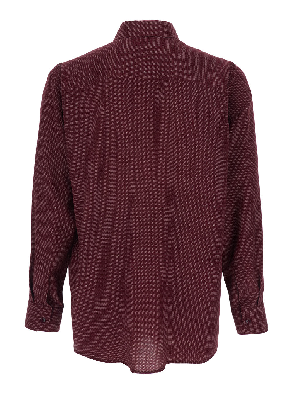 SAINT LAURENT Saint Laurent Men Bordeaux Long-Sleeved Shirt With Classic Collar And Micro Polka Dot Pattern In Silk For Men
