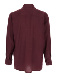 SAINT LAURENT Saint Laurent Men Bordeaux Long-Sleeved Shirt With Classic Collar And Micro Polka Dot Pattern In Silk For Men