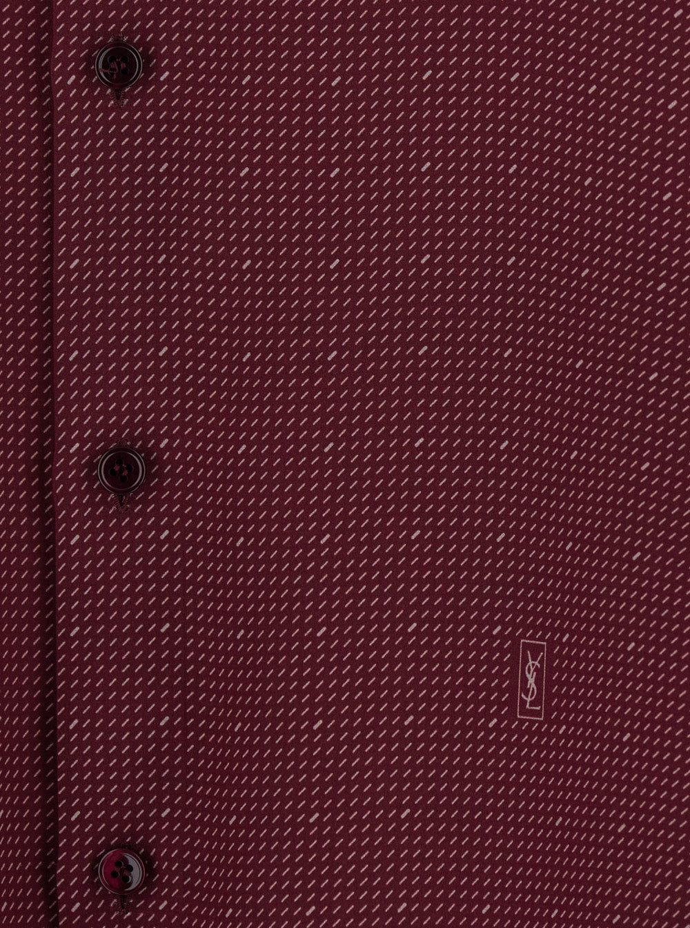 SAINT LAURENT Saint Laurent Men Bordeaux Long-Sleeved Shirt With Classic Collar And Micro Polka Dot Pattern In Silk For Men