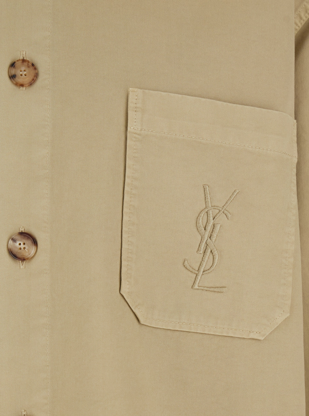 Saint Laurent Men Beige Shirt With Classic Collar And Cassandre Embroidery On The Front In Cotton For Men