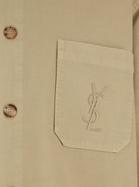 Saint Laurent Men Beige Shirt With Classic Collar And Cassandre Embroidery On The Front In Cotton For Men