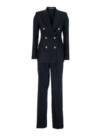 Tagliatore Women Blue Double-Breasted Suit In Linen Blend For Women