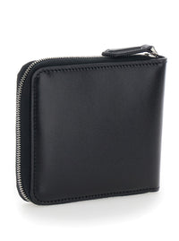 Fendi Men Black Card Holder With Zip Closure And Front Logo In Leather For Men