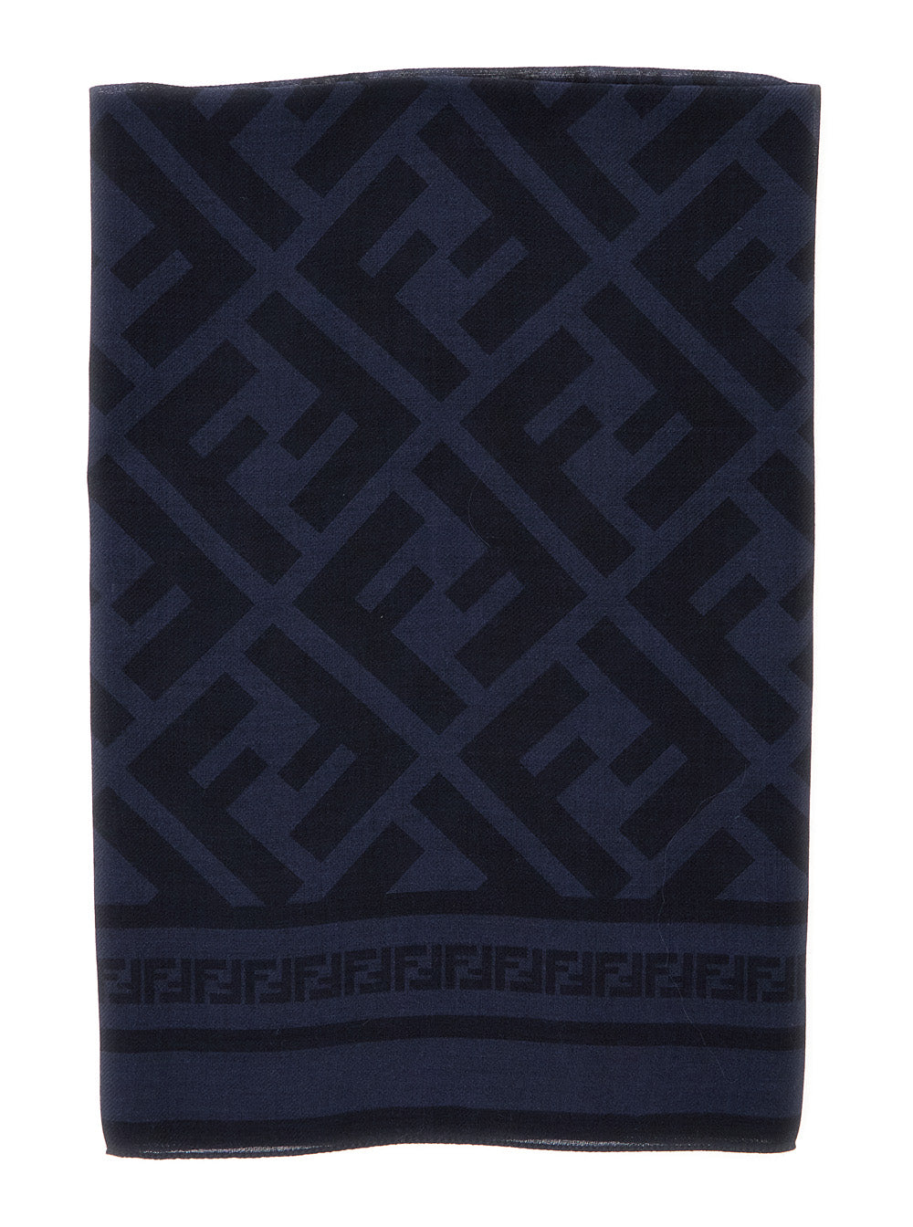 Fendi Men Blue Scarf With Ff Motif All-Over In Wool And Silk Blend For Men