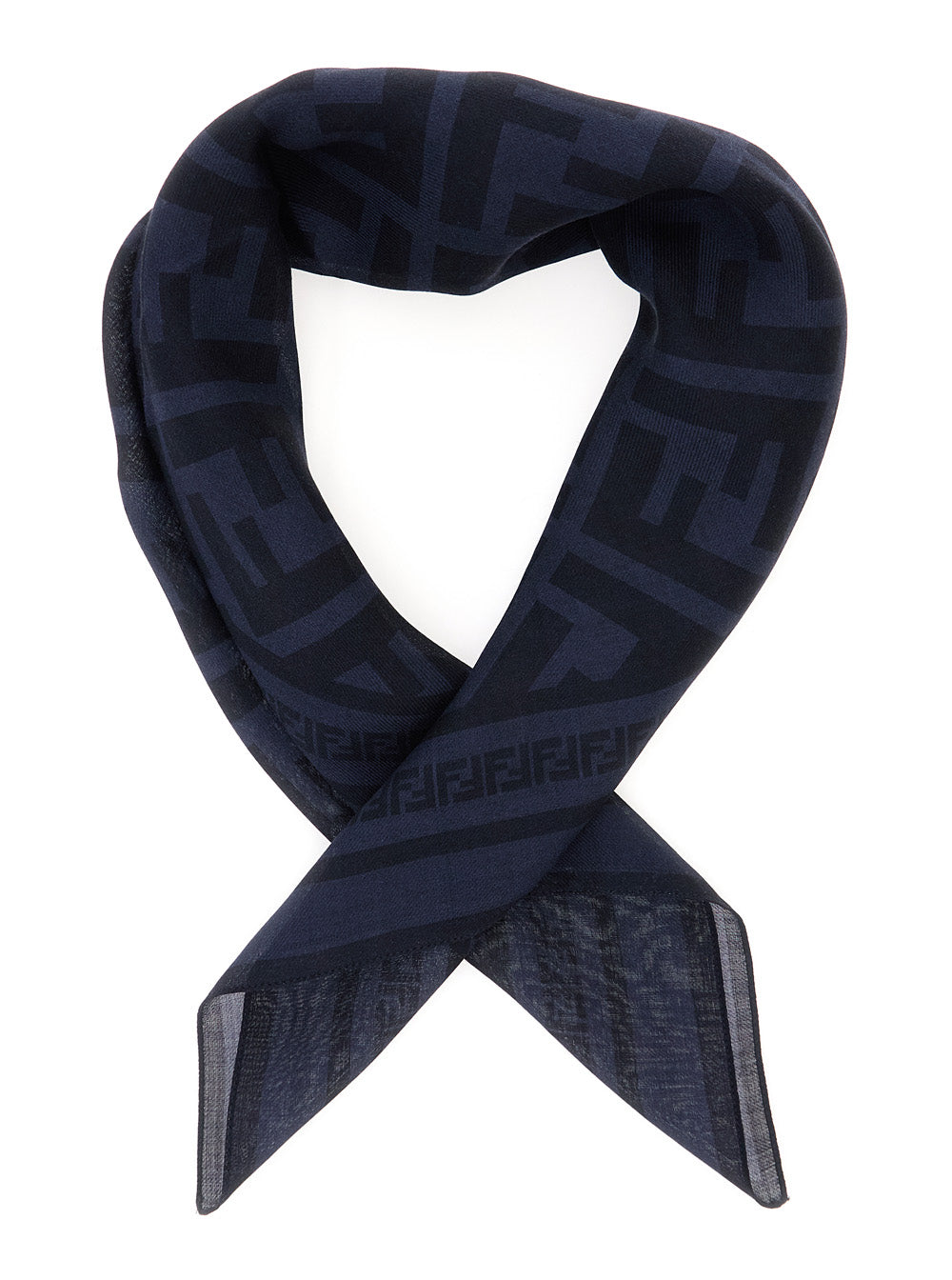 Fendi Men Blue Scarf With Ff Motif All-Over In Wool And Silk Blend For Men