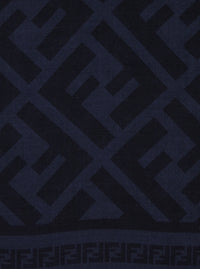 Fendi Men Blue Scarf With Ff Motif All-Over In Wool And Silk Blend For Men