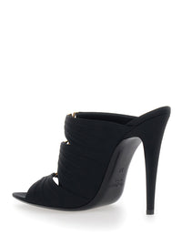 SAINT LAURENT Saint Laurent Women 'Emilie' Black Heeled Sandals With Cassandre Plate On The Front In Leather Woman