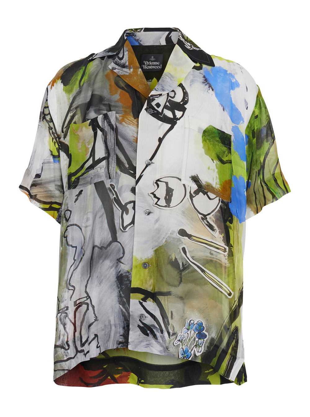 Vivienne Westwood Men Multicolor Shirt With Open Collar And All-Over Graphic Print In Viscose Man