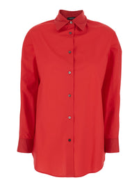 Leplain Women Shirt 'Popeline Shirt' With Classic Collar And Long Sleeves In Red Cotton For Men