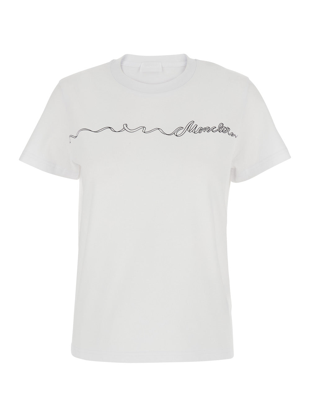 Moncler Women White Crew Neck T-Shirt With Logo Print On The Front In Cotton For Women