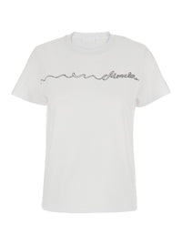 Moncler Women White Crew Neck T-Shirt With Logo Print On The Front In Cotton For Women